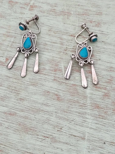 Vintage Chandelier Style Turquoise Screwback Earrings