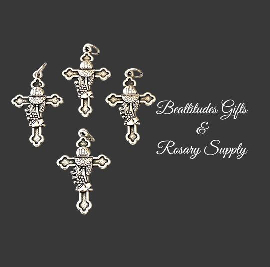 Communion Cross Grapes & Wheat Set Of 4 Silver Tone Crosses Best Quality Stamped Italy