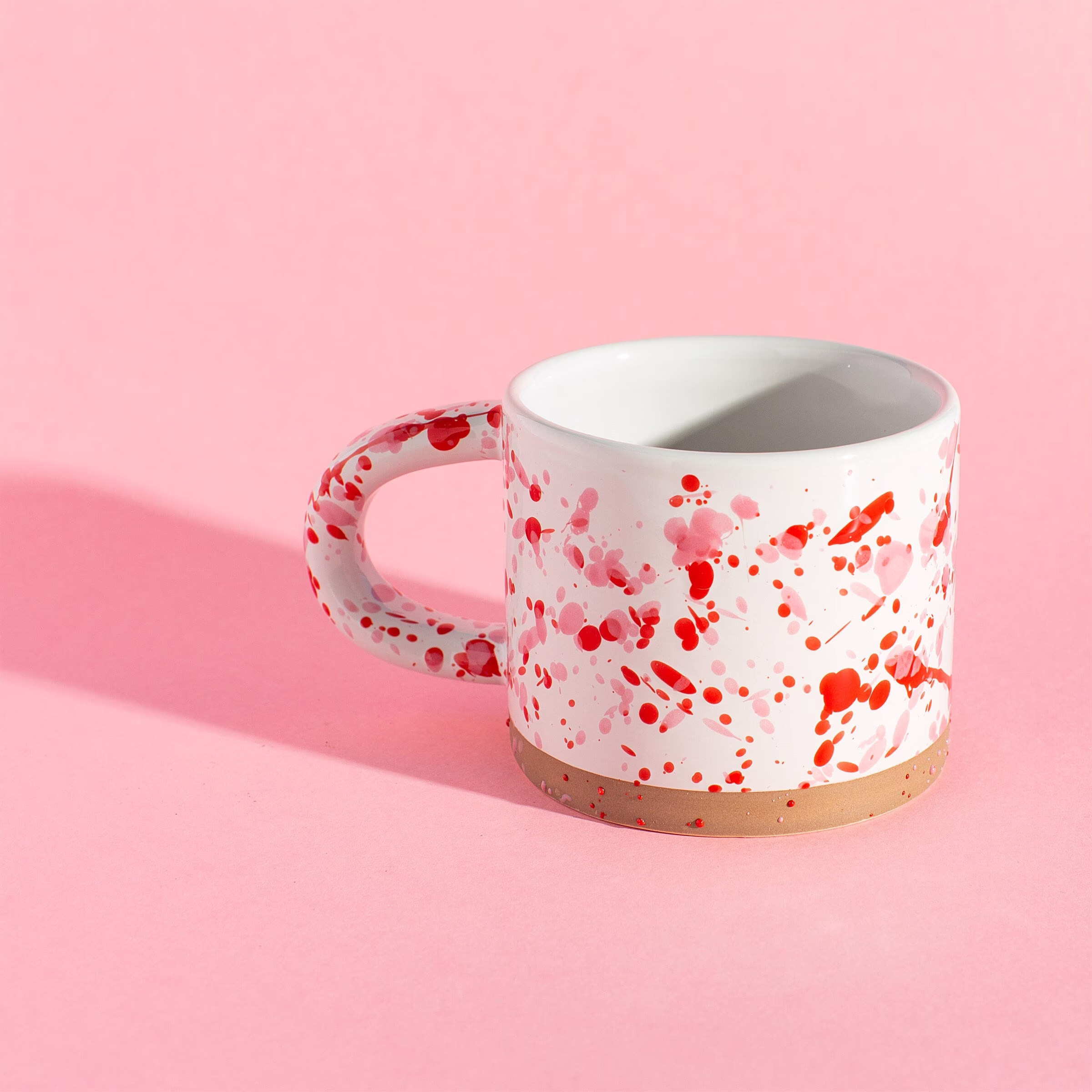 Pink & Red Splatter Pattern On White Mug With Handle Cup Made From Stoneware Birthday Gift For Tea Coffee Lover His Hers
