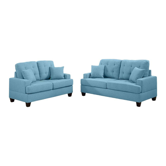 Poundex Oleta Casual 2-Piece Polyester/Polyester Blend Blue Living Room Set | F6502
