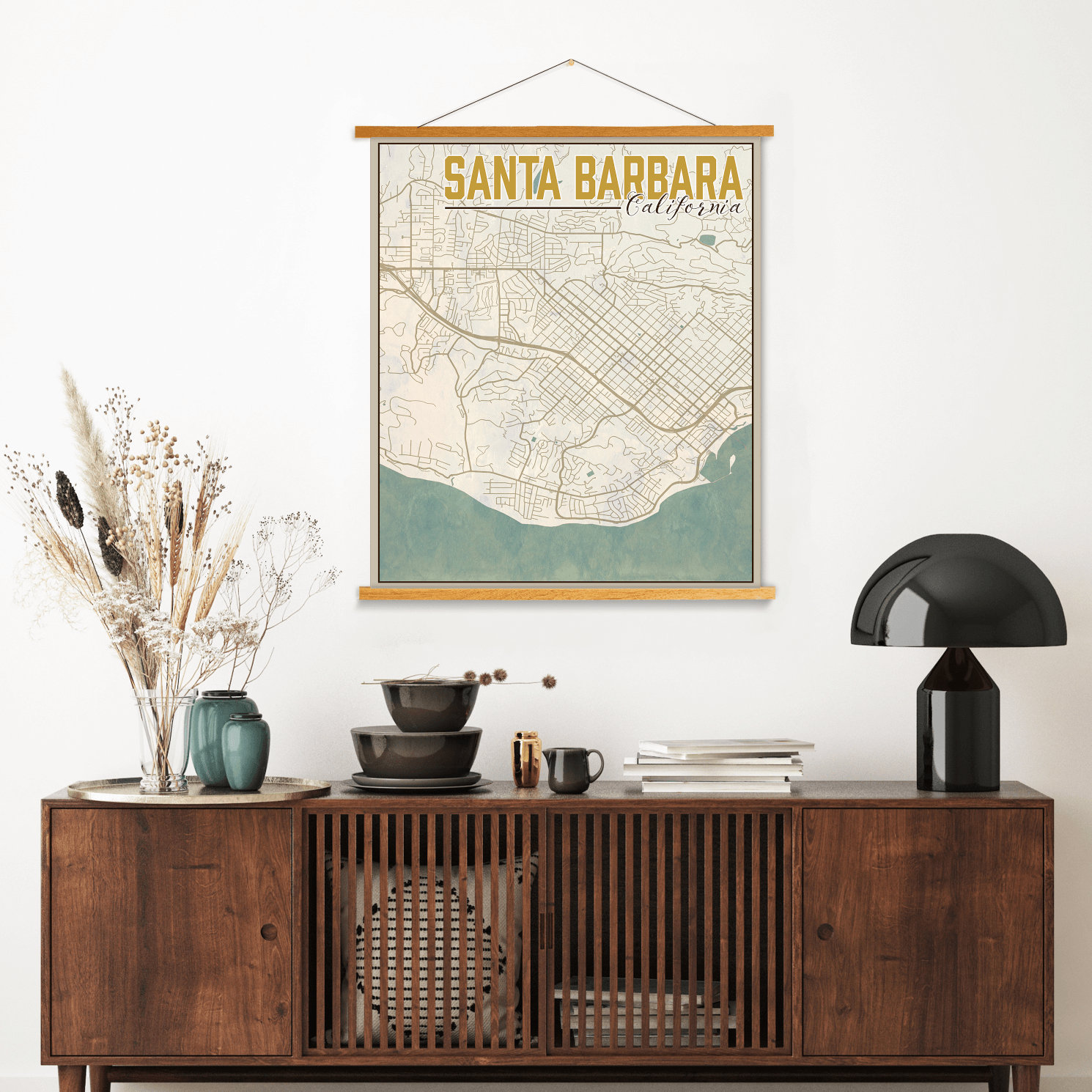 Santa Barbara California Street Map | Hanging Canvas Of Printed Marketplace