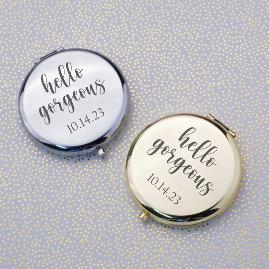 Hello Gorgeous Pocket Mirror, Bridesmaid Gift, Wedding Gift For Bridesmaids, Personalized Mirror