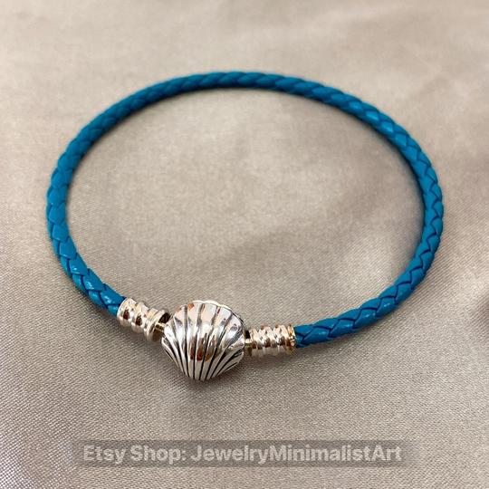 Seashell Clasp Turquoise Braided Leather Bracelet, Bracelet For Women, Sliver Bracelet, Charm Bracelet, Christmas Gifts