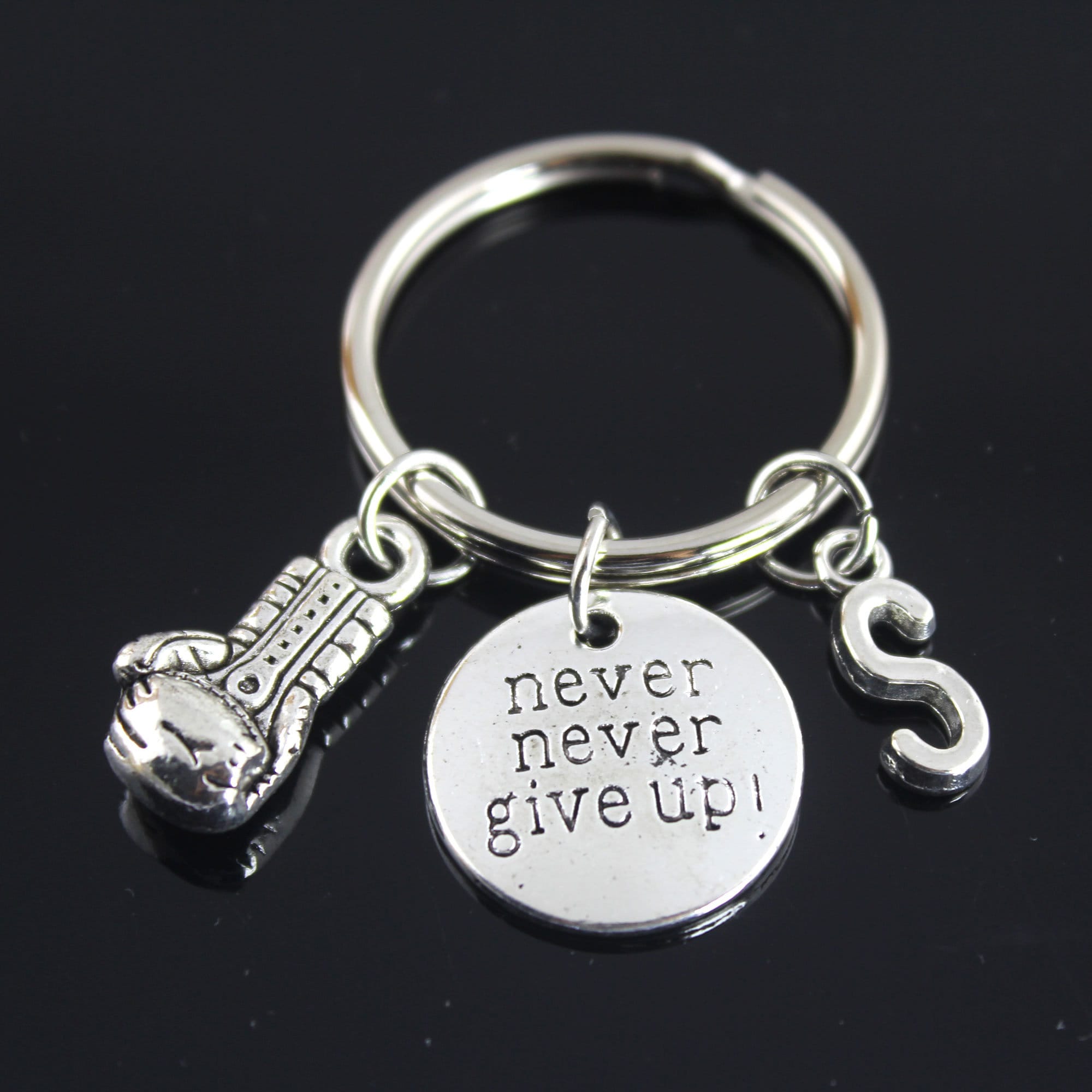 Never Give Up Keychain, Graduation Keychain, Progress Keyring, Boxing Gloves Key Chain, Boxing Mitts Gym Gifts, Intial Keychain, Key Ring
