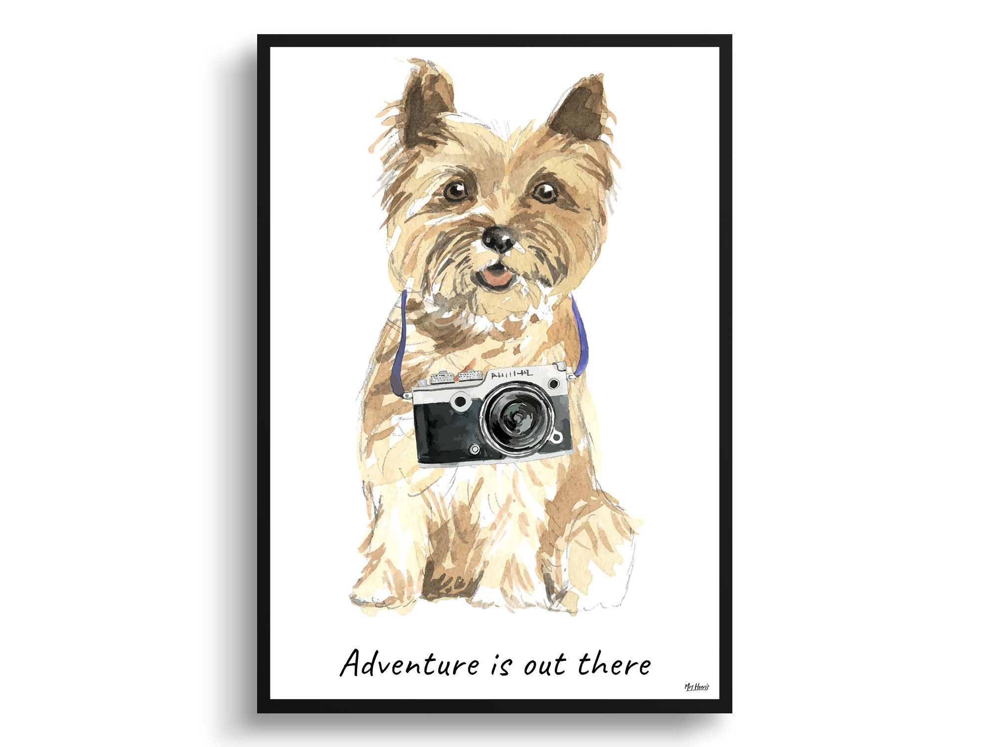 Adventure Is Out There Cairn Terrier Dog Print Illustration. Framed & Un-Framed Wall Art Options. Personalised Name. Poster Sizes