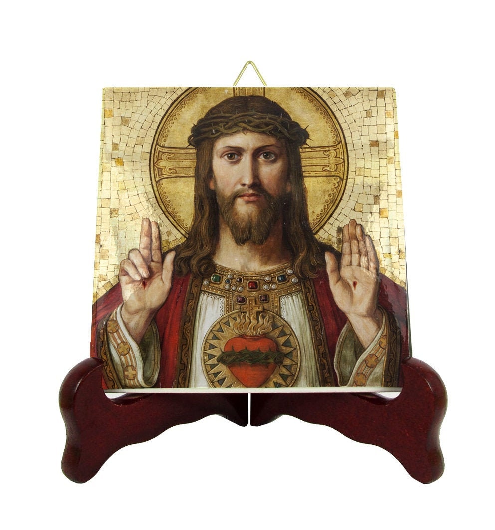 Religious Art - Christ Pantocrator Sacred Heart Of Jesus Religious Icons Catholic Plaque