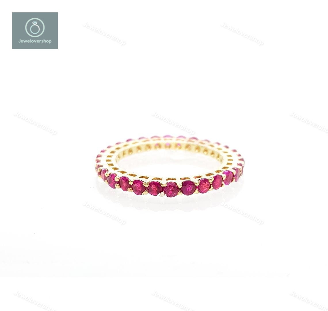 Ruby Ring, Engagement Eternity July Birthstone 14K Gold Stacking Gemstone Band, Silver Ring