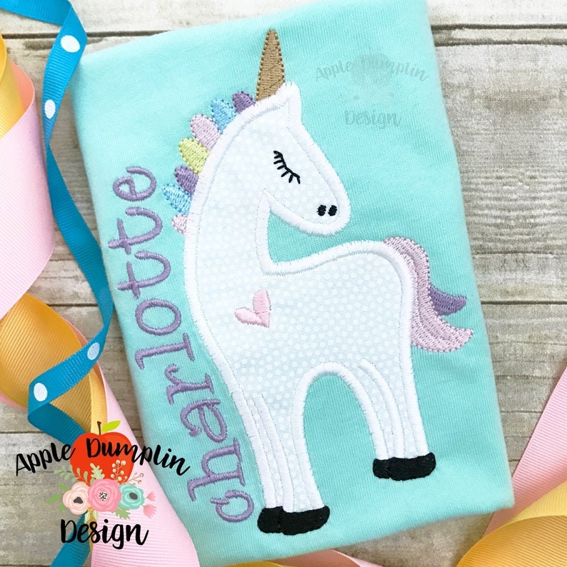 Girls Personalized Unicorn Applique Shirt Or Bodysuit Girl Boy