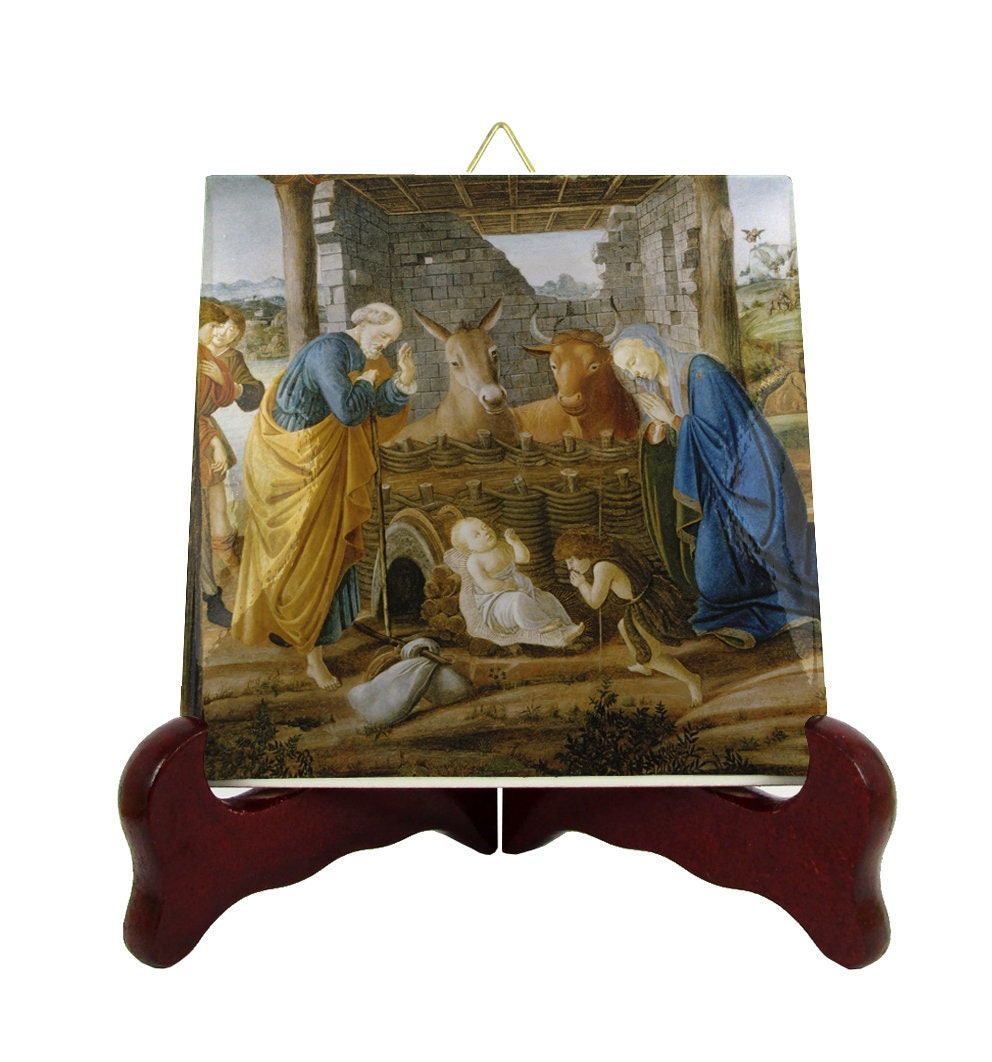 Christmas Gift - The Nativity Religious Art Christian Icons Ceramic Tile Catholic Holy Family Decor Botticelli