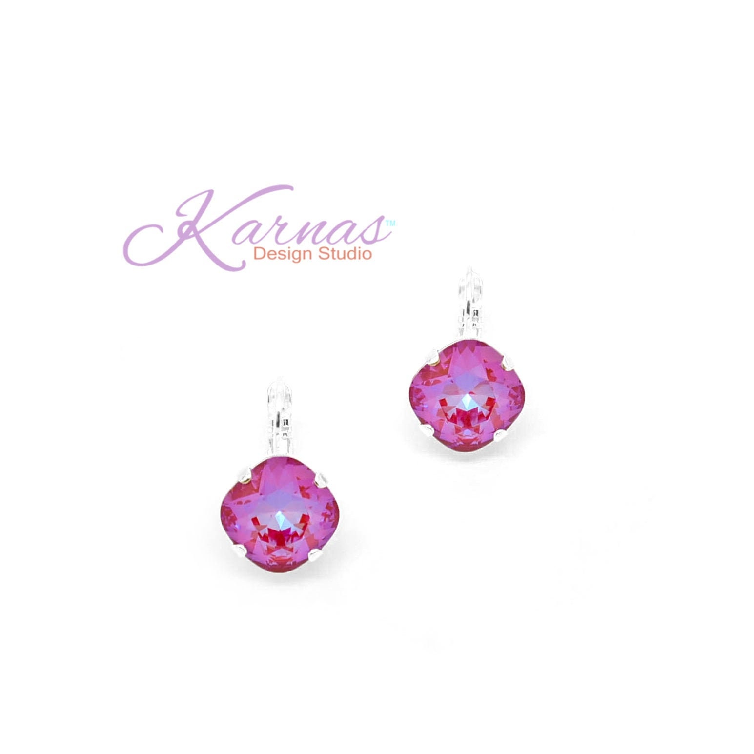 Radiant Cherry Red 12mm Cushion Cut Drop Or Stud Earrings K.d.s. Premium Crystal Choose Your Finish Karnas Design Studio Free Shipping