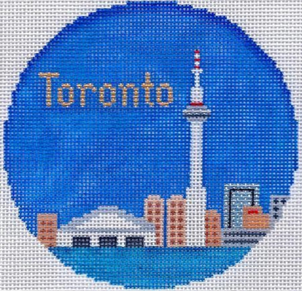 Needlepoint Handpainted Silver Needle Toronto Christmas Ornament 4.25 -Free Shipping