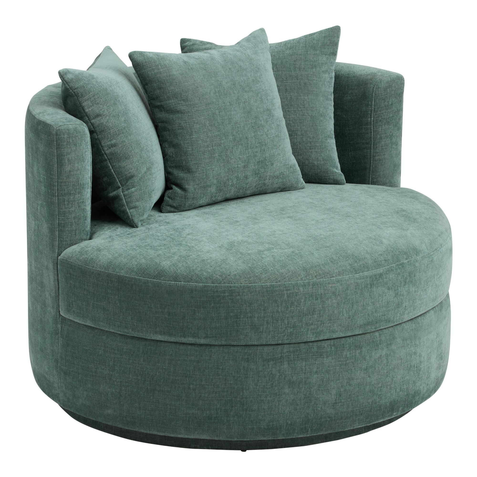 Oversized Teal Crushed Velvet Rico Upholstered Swivel Chair by World Market