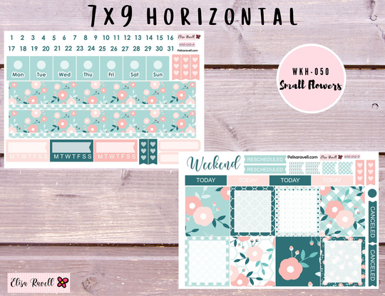 Small Flowers, Horizontal Planner Stickers, Weekly Spread, Kit, 7x9 Horizontal, Kit 50