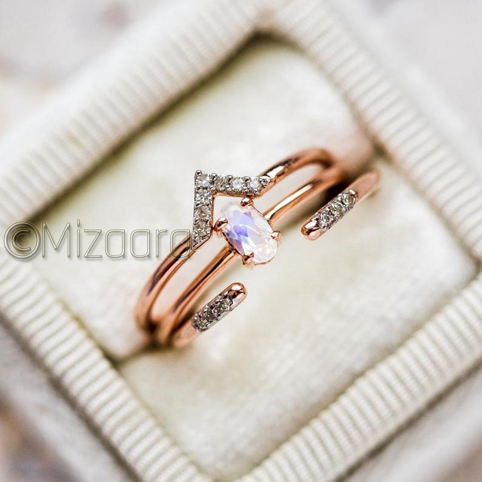 Moonstone Stacking Ring Rings Three Set Dainty Band Bridal Gift Birthstone Engagement Gold Silver