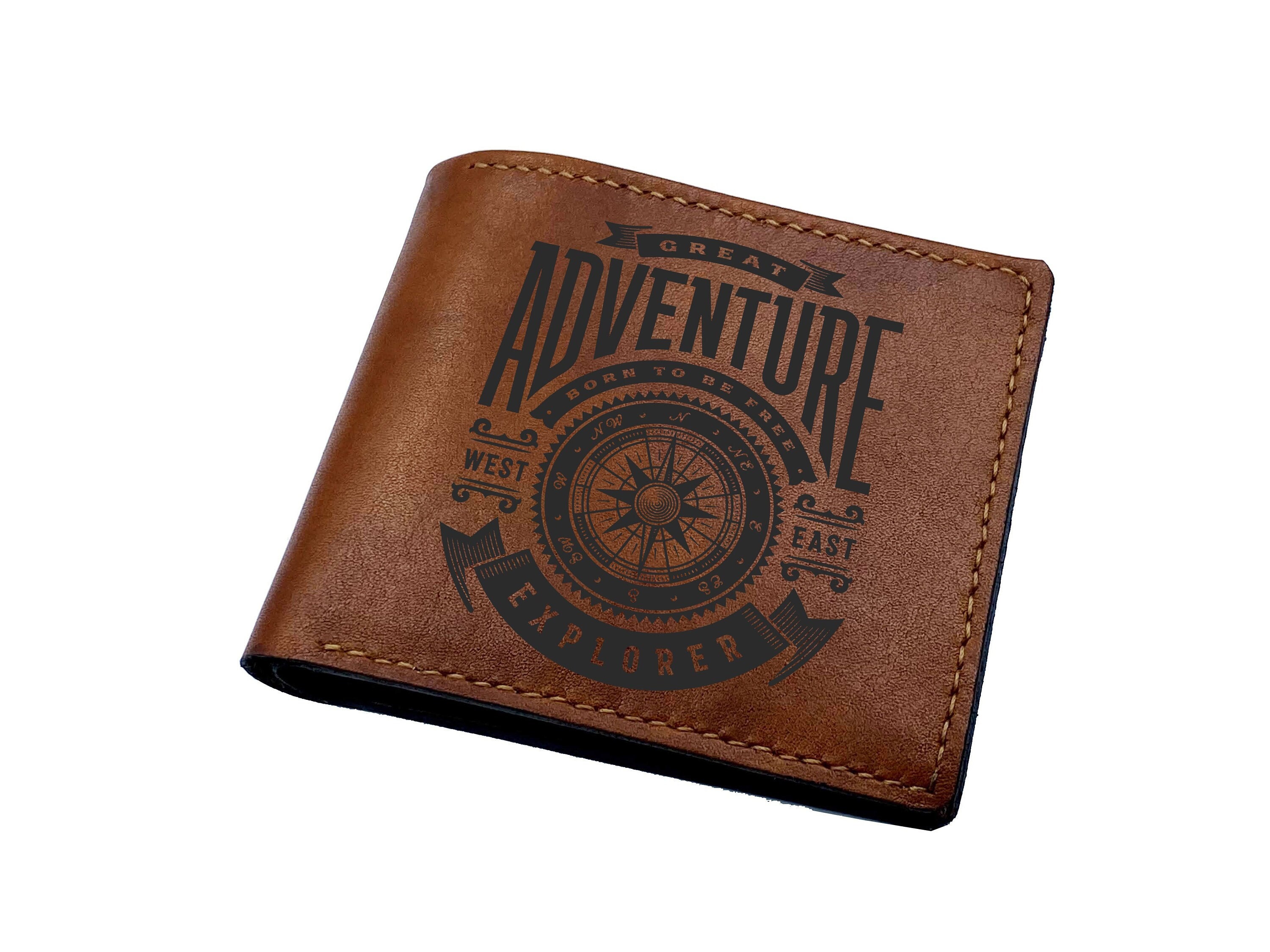 Custom Leather Handmade Men's Wallet, Adventure Pattern Typography Gift For Men, Father's Day Present, Personalized Ideas