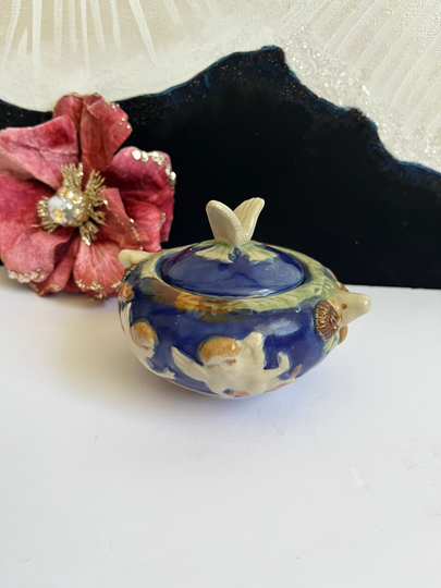 Mid Century Ceramic Ram Heads Sugar Canister