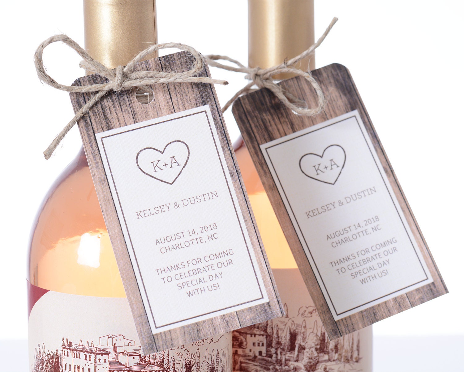 Carved Heart Rustic Wedding Tags - Wine Bottle Tags, Favor Box Bag Personalized Hanging #wtg-193
