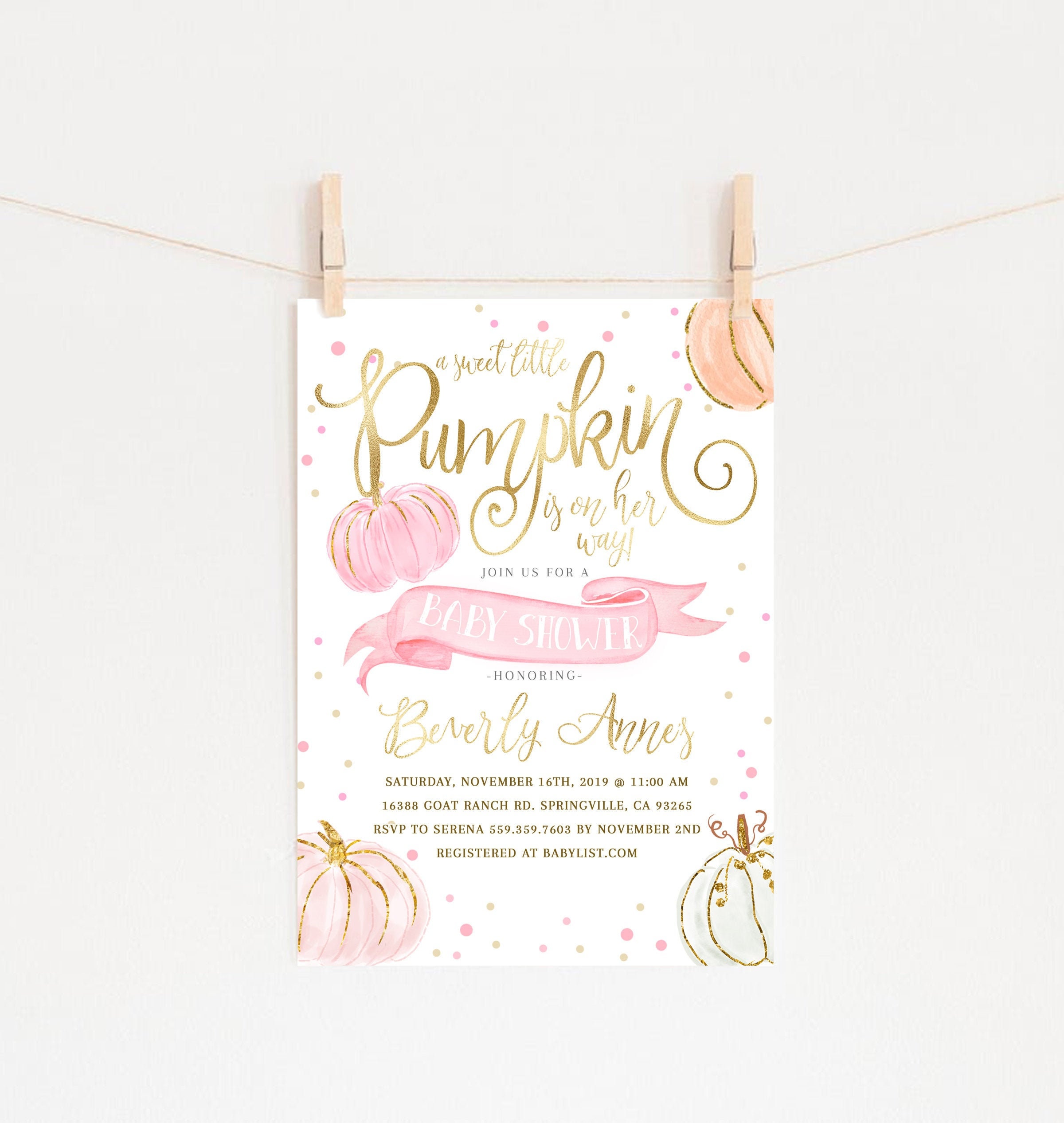 Pumpkin Baby Shower Invitation, Pink Pumpkin Fall Invitation, Pumpkin Little Invitation #20