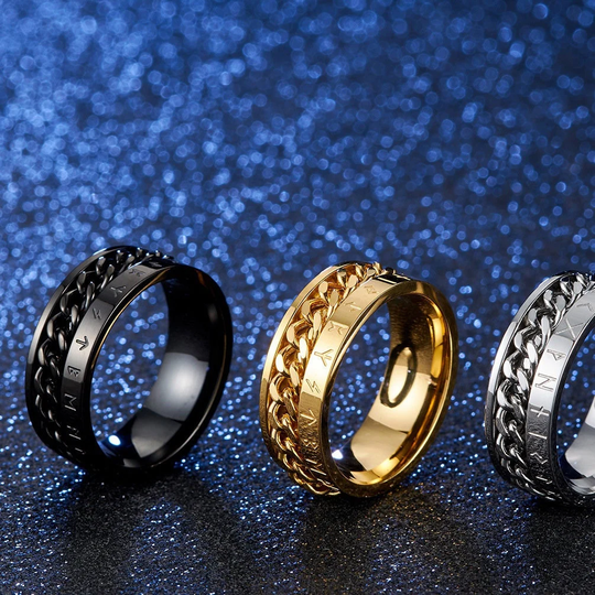 Anxiety Ring Spinner, Fidget Ring, Viking Text Chain Rings, Gift Meditation Stress Unisex