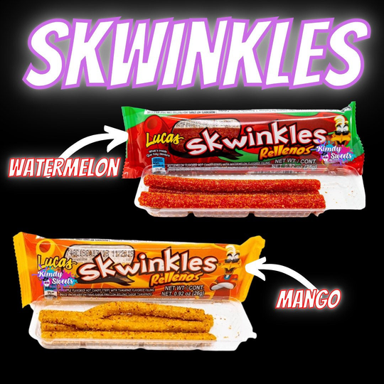 Skwinkles Wataermelon On Pineapple Flavored Tubes Filled With Tamarindo. | Not Chile Coated. Traditional Mexican Candy