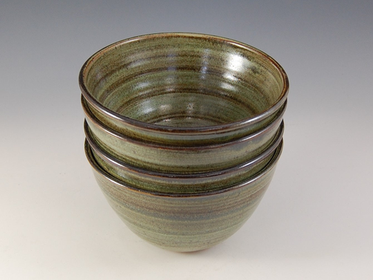 Rustic Forest Stoneware Noodle/Salad Bowls, Handmade Pottery Rice, Pasta, Soup Bowls Go From Oven To Table. Apx 6.25" Wide X 3.75" Deep