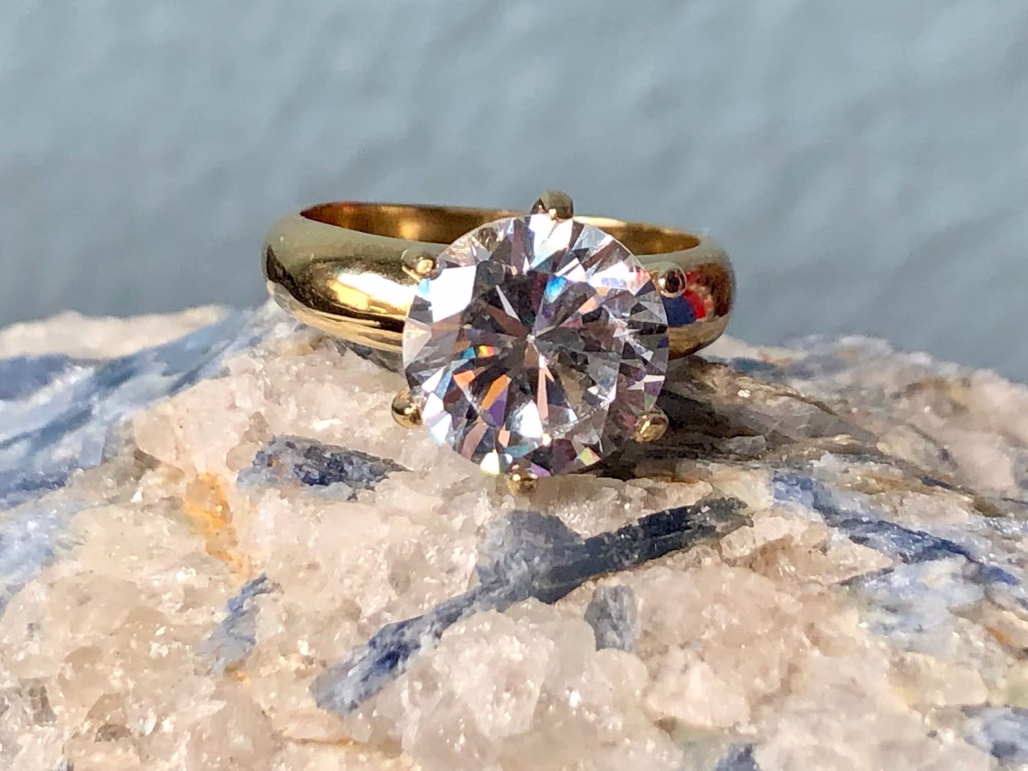 A 14K Yellow Gold Plated 3Ct Round Brilliant Cut Solitaire Engagement Ring