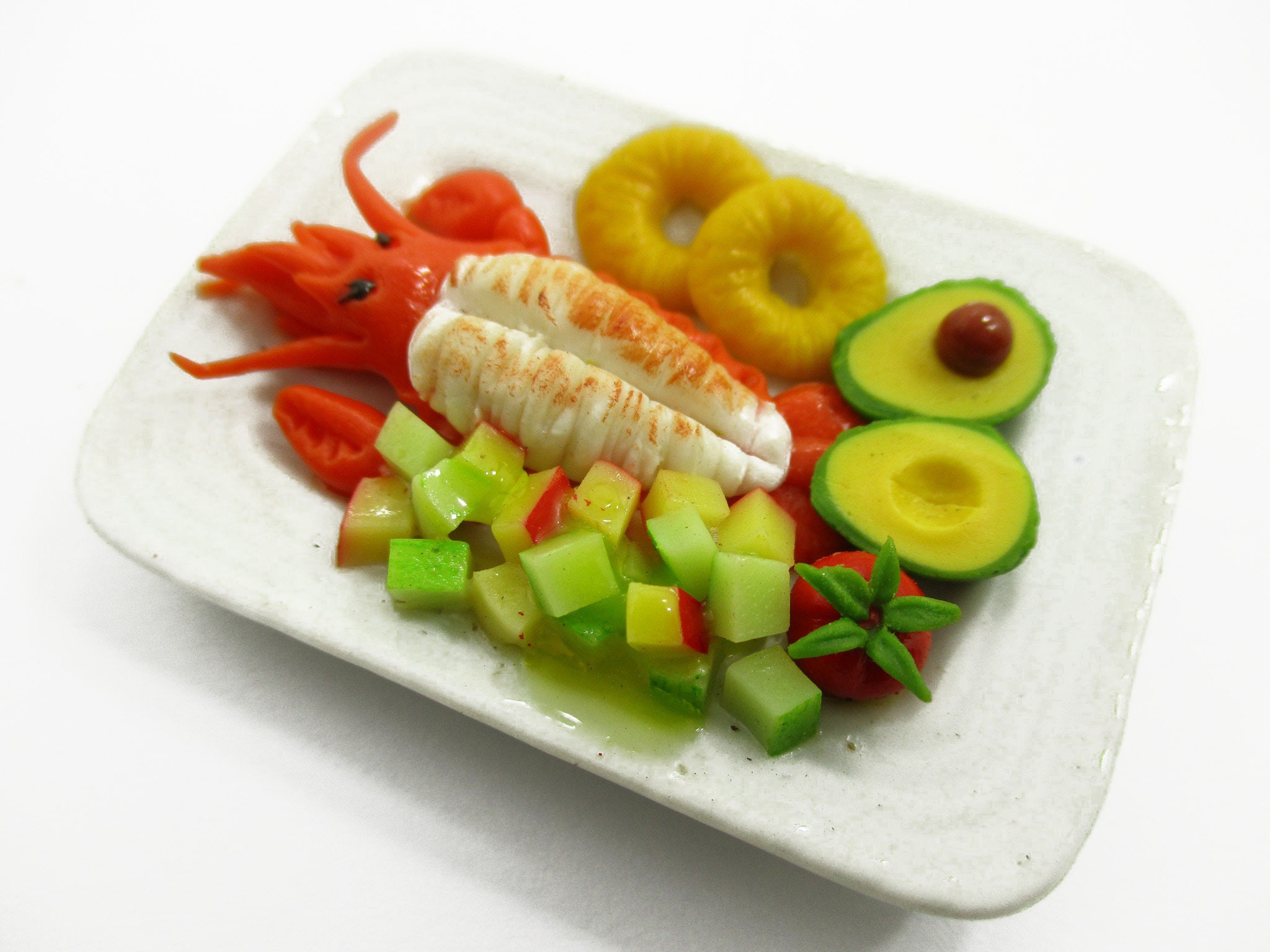 16 Compatible With Barbie Dollhouse Miniature Food Seafood Lobster Steak With Green Salad 14718