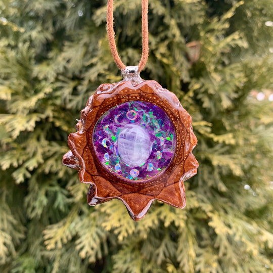 Kaleidoscope With Moonstone & Moon Phase Pinecone Pendant Necklace Sacred Geometry Crystal Gemstone