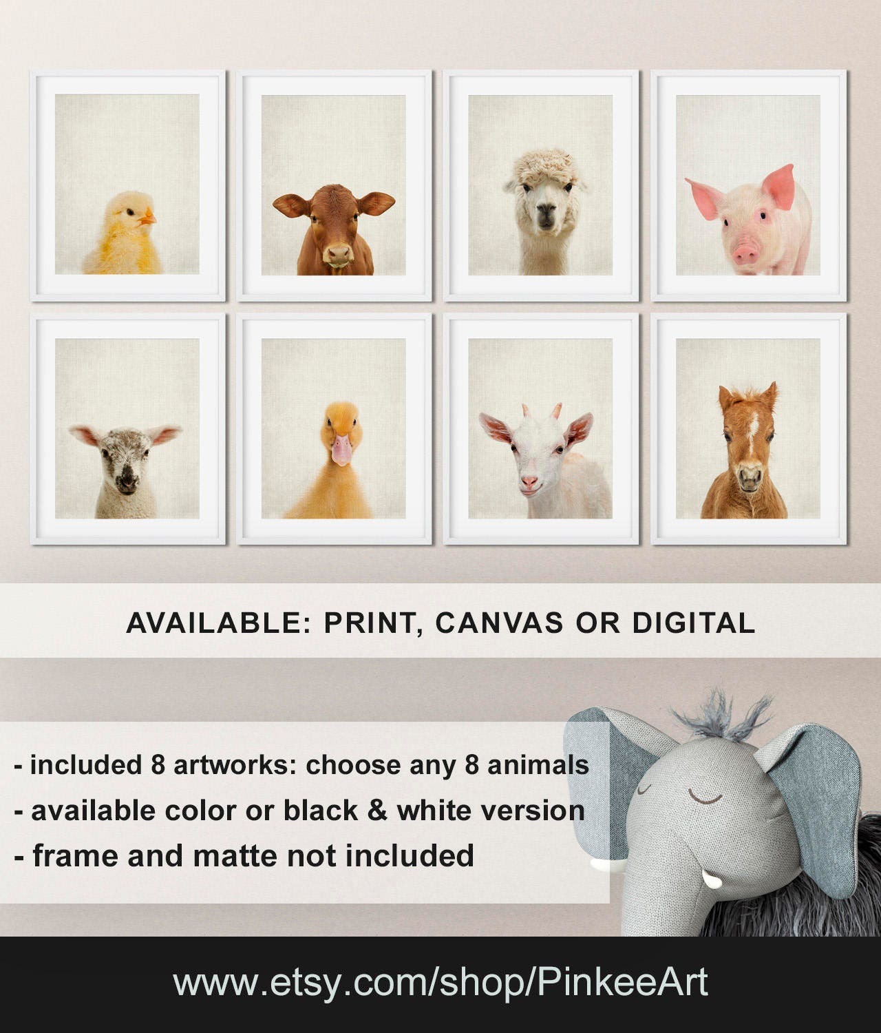 Shipped Farm Animal Prints, Cute Baby Animals, Nursery Decor, Wall Prints For Best Seller, Canvas