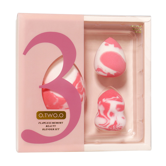 3Pcs/Set Makeup Blender Marbling Lines Wet Dry Dual Non-Latex Sponge Reusable Foundation Cosmetic Puff for Makeup - pink white