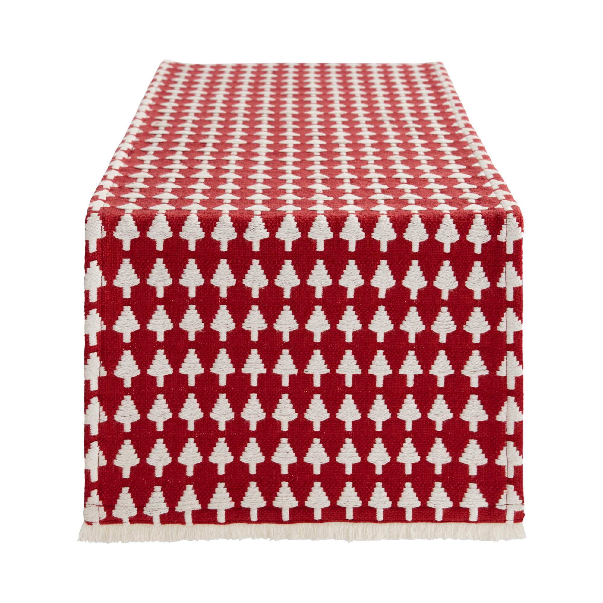 Pier Place Red and White Trees Table Runner: Red/White - Cotton by World Market