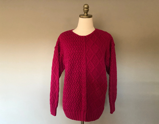 Pullover Medium Hand Knit For The Limited Strawberry Pink Cable Cotton Blend Sweater Long Sleeve Crew Neck Vintage Apparel