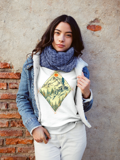 Into The Mountains | Unisex Heavy Blend Crewneck Sweatshirt/Hoodie Wanderlust Adventure Camping Hiking Nature Lover Pine Trees