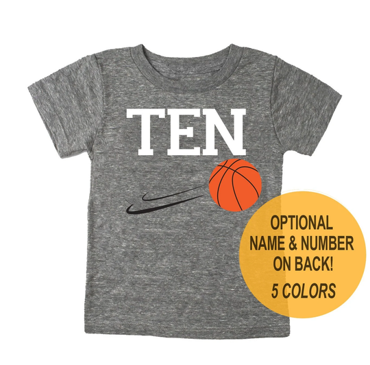 Tenth 10Th Birthday "Ten' Basketball Youth Tri Blend T-Shirt - Boy & Girl Tee Twins Triplets