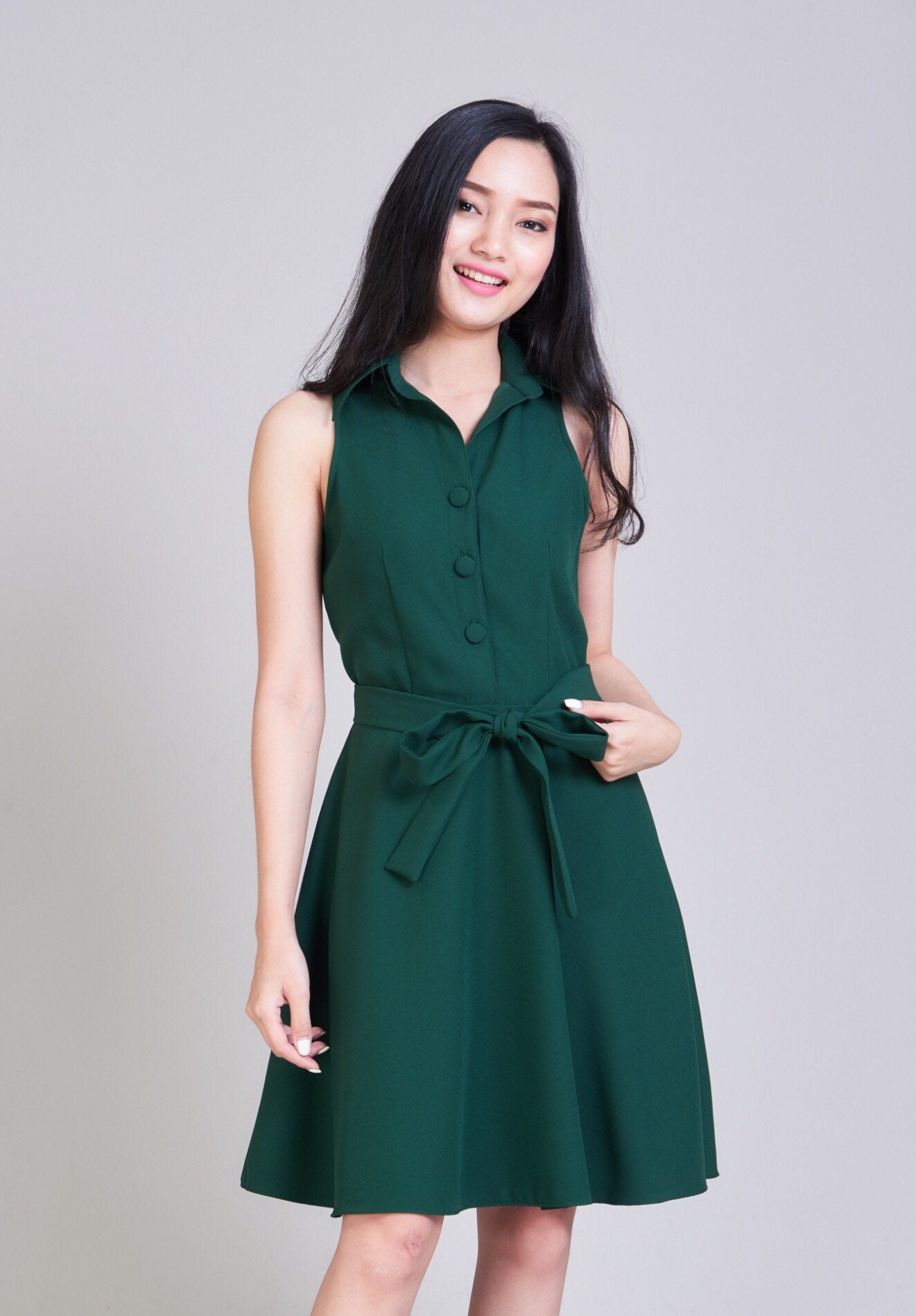 Downtown Green Sundress Vintage Inspired Midi Dress Skater Summer Forest Shirt Bridesmaid