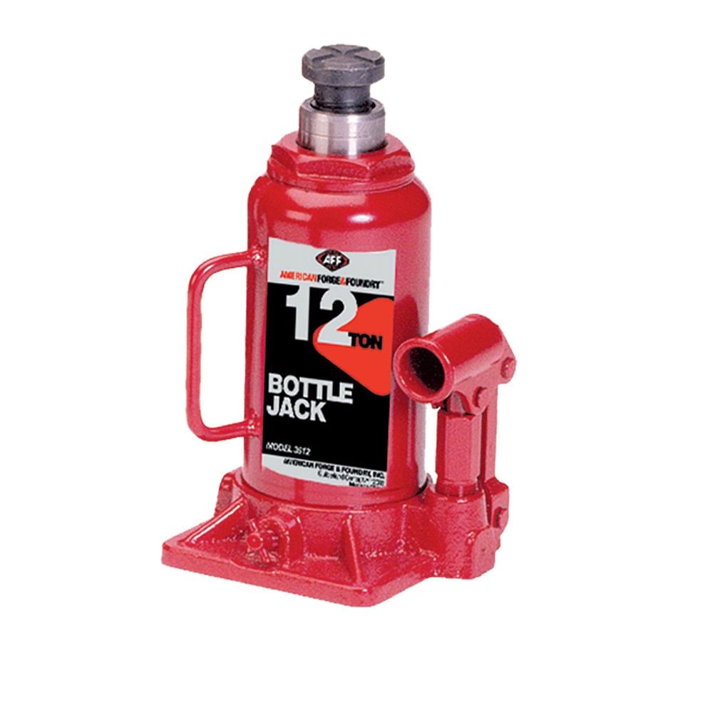 American Forge & Foundry Heavy Duty 12 Ton Bottle Jack, Manual, Machine Hardened Steel Saddles, Centered Pumps and Rams | 3512