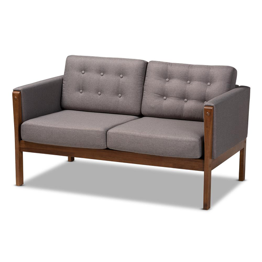 Baxton Studio Lenne Midcentury Grey/Walnut Polyester/Blend Loveseat in Gray | 158-9294-LW