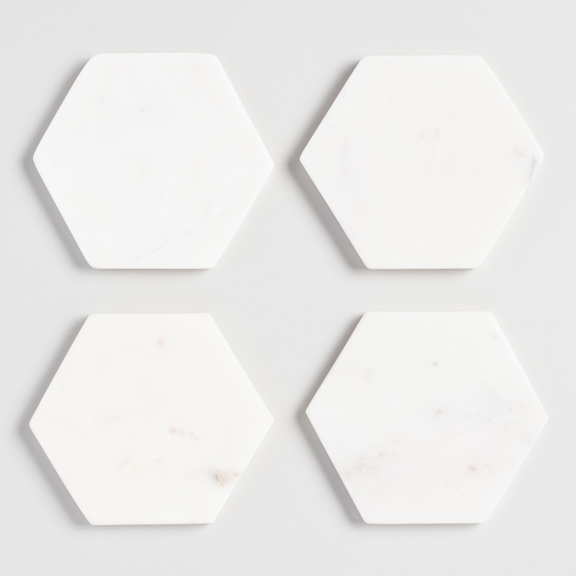 White Marble Hexagon Coasters 4 Pack by World Market