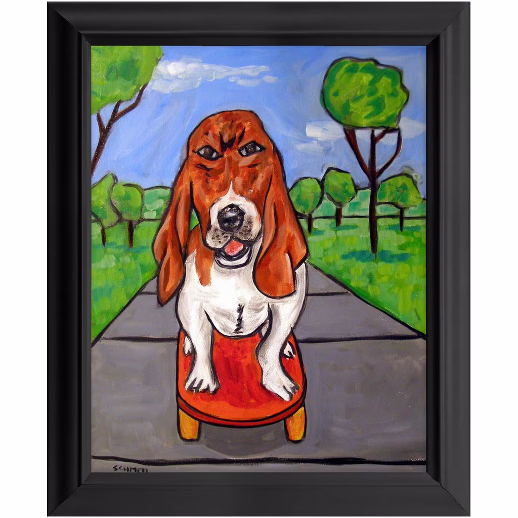 Basset Hound Dog Art Print - 11x14 Ready To Hang Framed Wall Artwork Decor