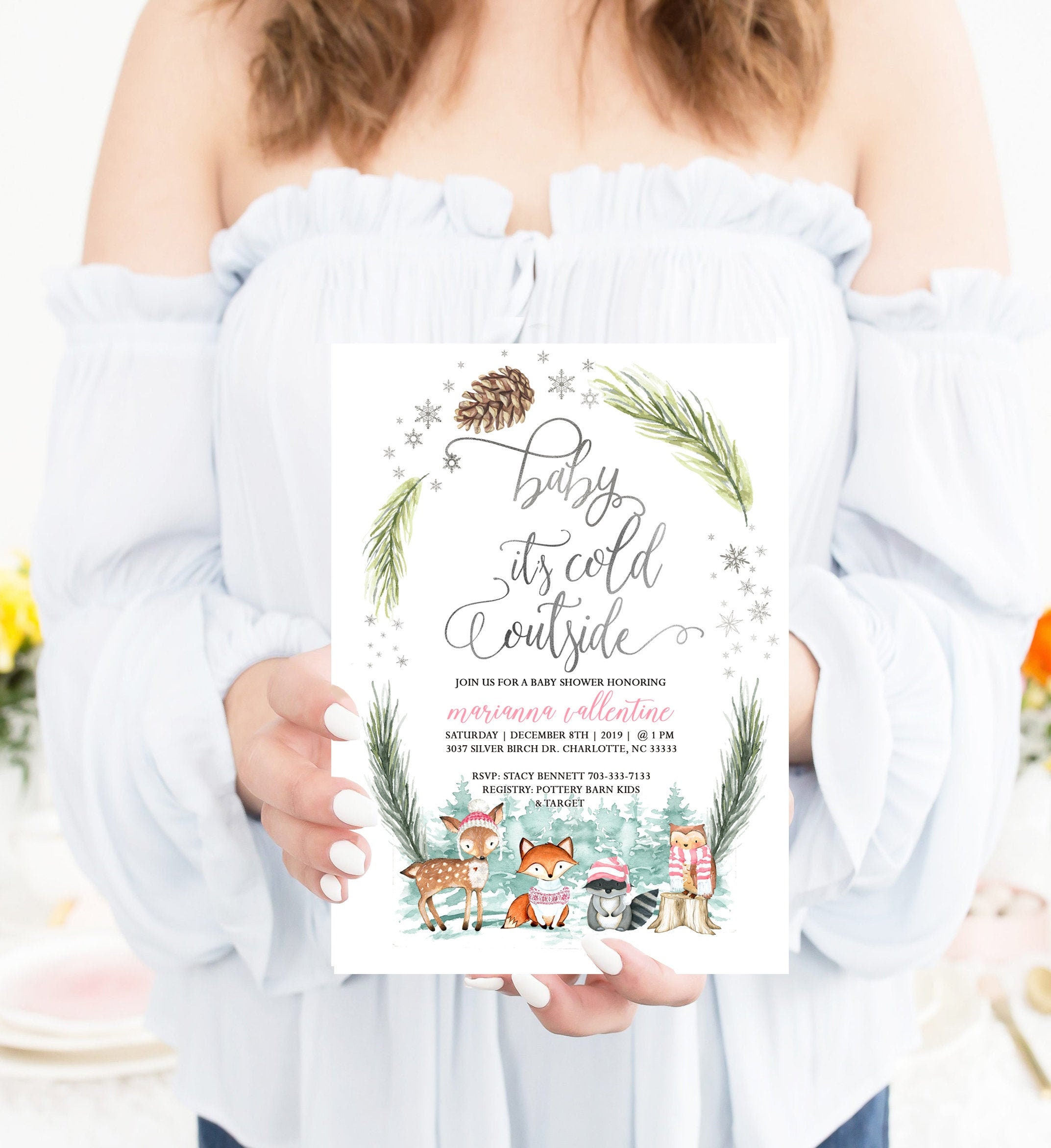 Baby Its Cold Outside Baby Shower Invitation, Winter Woodland Invite #4