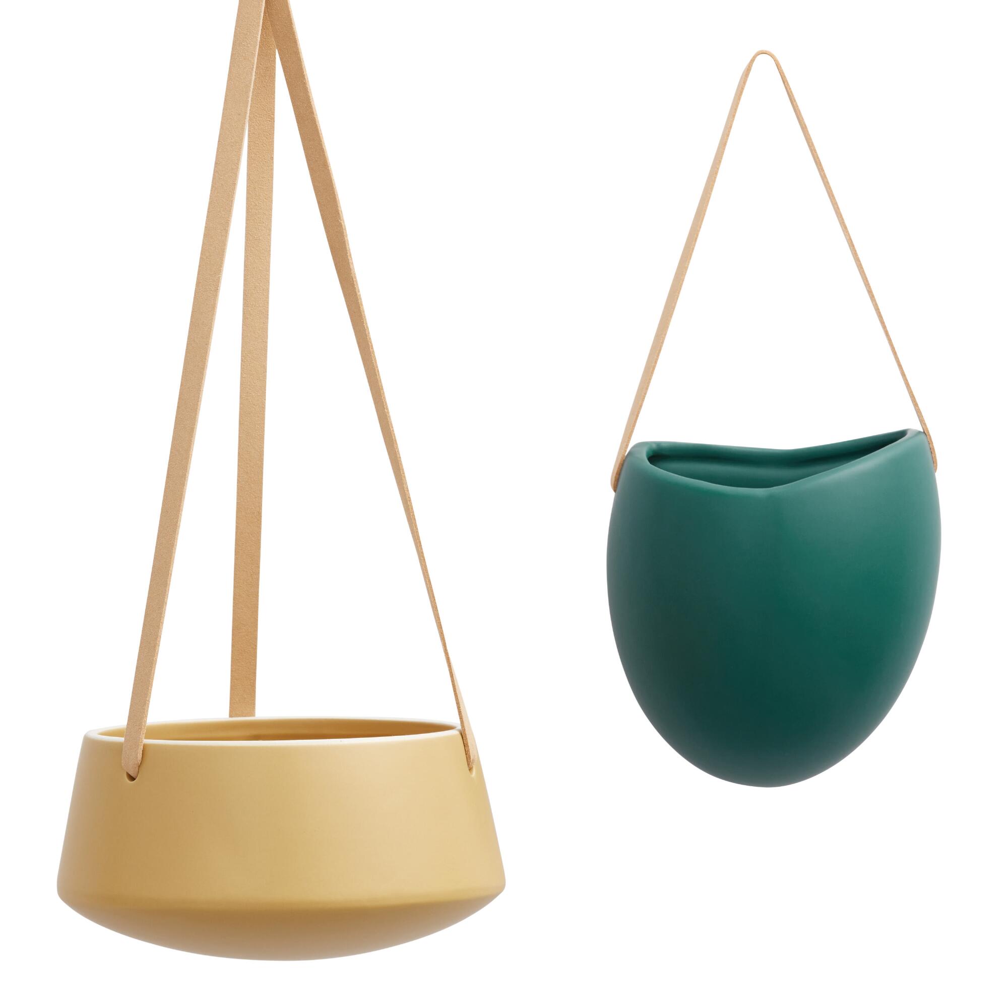 Ceramic Hanging Planter With Leather Straps Collection by World Market