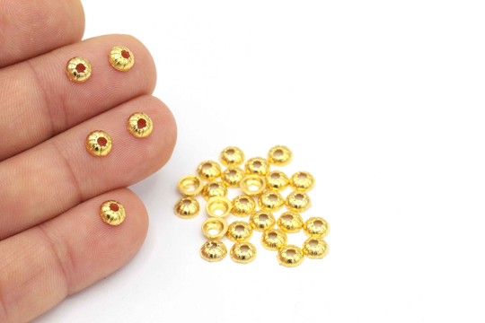 24K Gold Plated End Cap, Round Dome Basse Findings, Whosale, 12Pcs, | 6mm, Alt-650