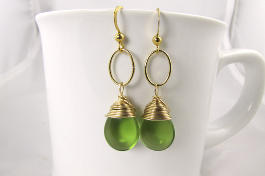 Long Green Earrings, Smooth Glass Teardrops, Olive Jewelry, Lightweight Lead Nickel Free, Drop Dangle Earrings