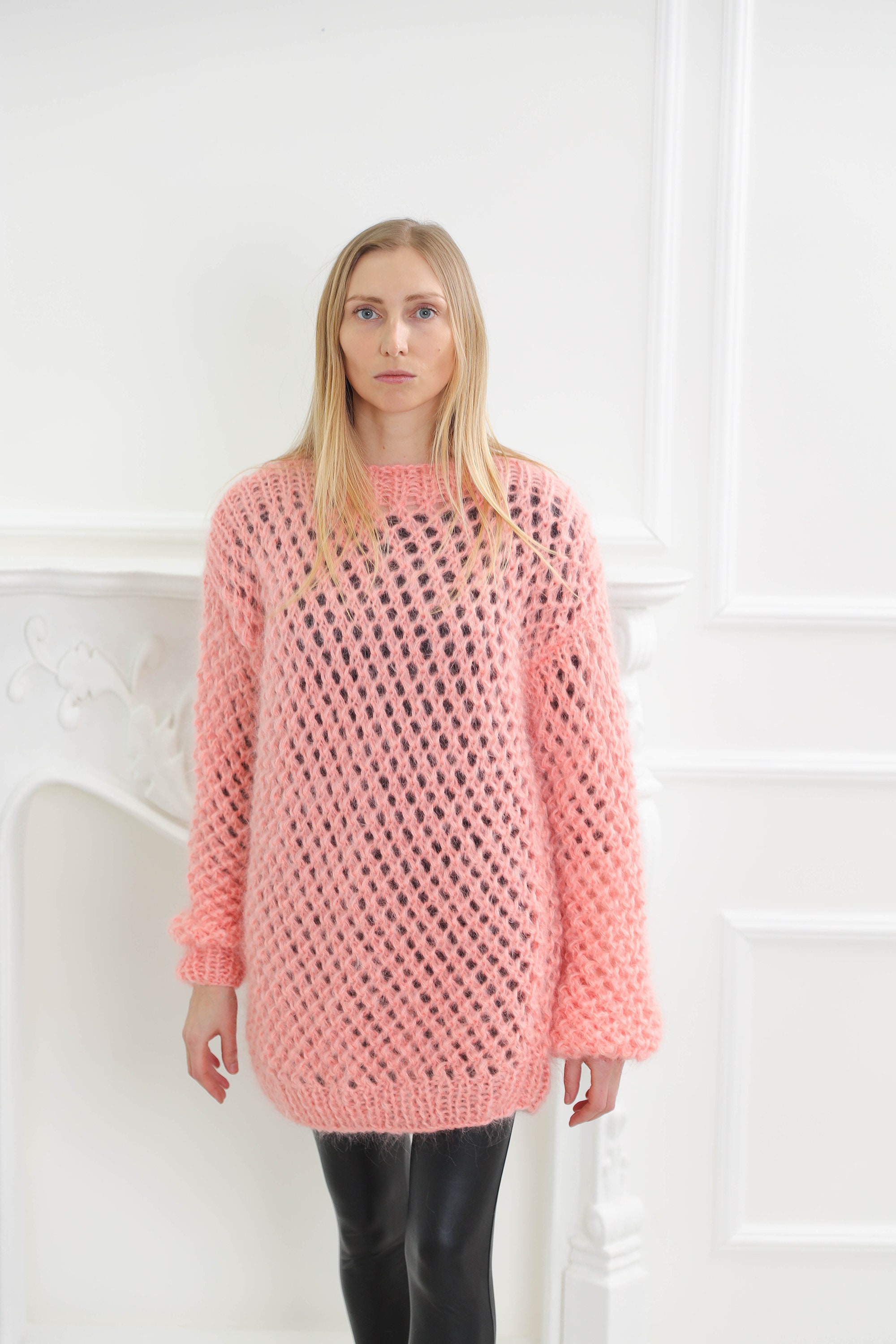 Ready To Ship Pink Mohair Sweater L-xl Size , Mohair Oversized Pullover, Fluffy Knit Cardigan , Knit , Pink