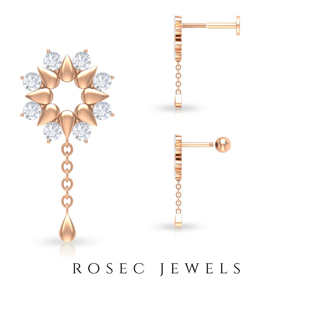 Gold & Diamond Earrings, Lobe Piercing, Sunburst Drop Earrings