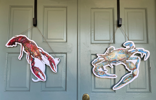 Seafood Set Door Hangers New Orleans Art, Hanger, Decor, Louisiana 504 Funk, Outdoor, Wreath, Made in Nola