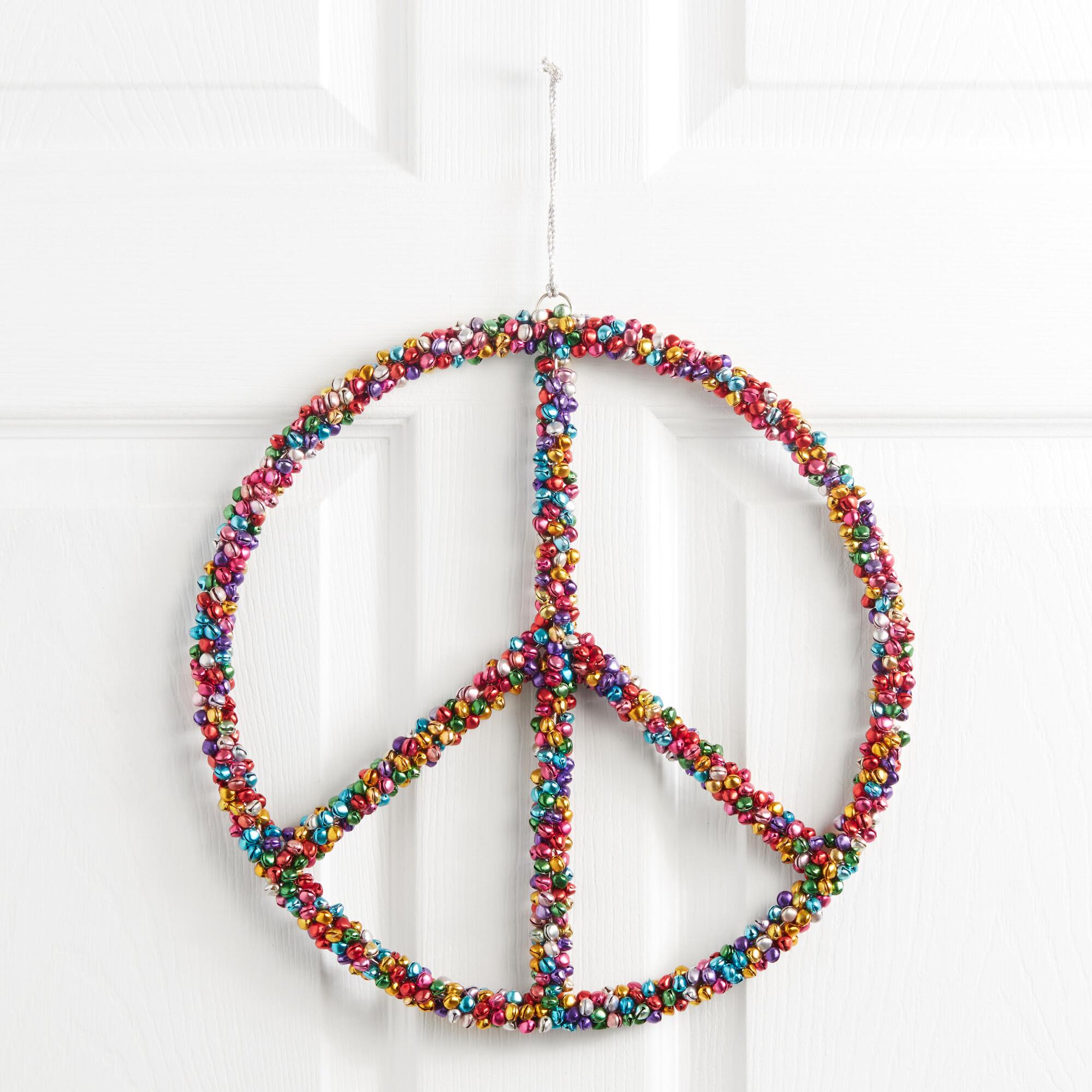 Multicolor Mini Bell Peace Sign Hanging Decor - Metal by World Market