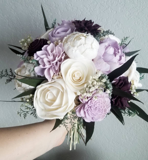 Custom Bouquet Cascade Plum Lilac Sola Wood & Dried Flowers Greenery Eucalyptus Wedding Bridal Bridesmaid Gift Style 196Last Forever