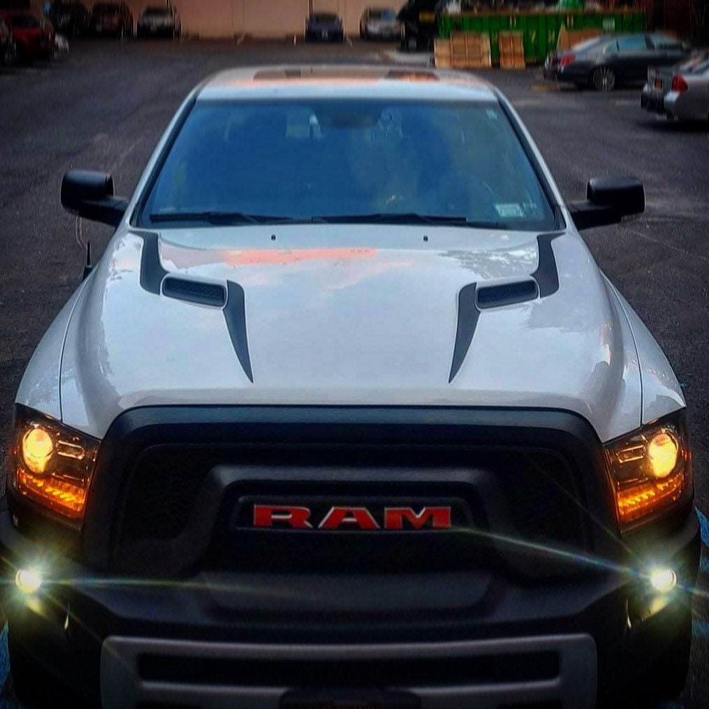 Matte Black - 2017 2019 Dodge Ram 1500 Rebel Hood Inlay Decal Stripe