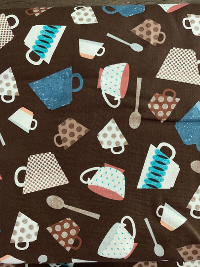 Sale Perfect Blend 8879-77 Cups & Spoons Brown Greta Lyn For Kanvas in Association With Benartex